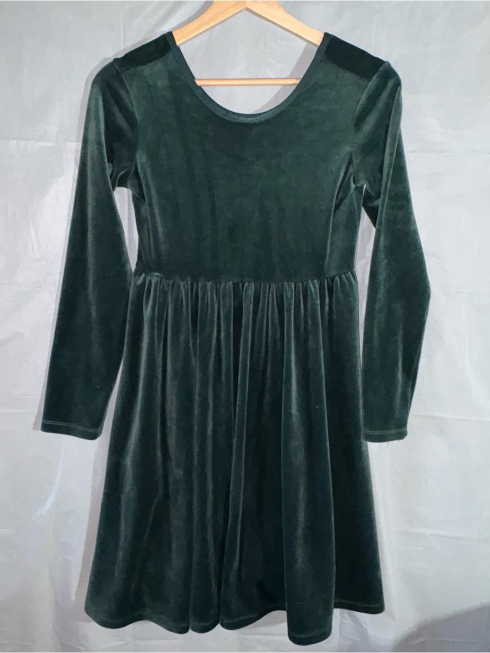Hanna Andersson Green Dress Sz 12 150 CM Velour Skater Girls Holiday Long Sleeve